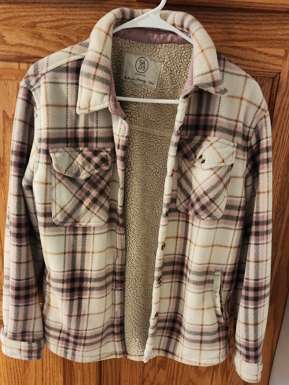 Sage Collective women's sherpa-lined plaid shirt jacket / shacket Small